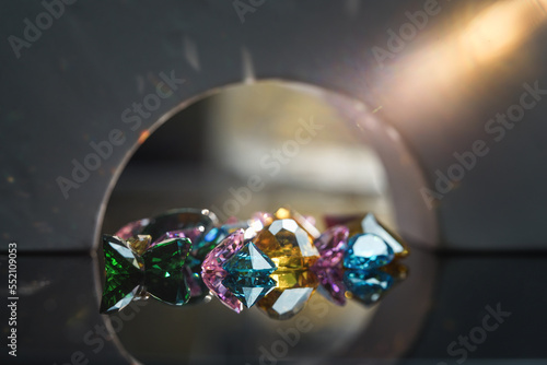 Fototapeta Naklejka Na Ścianę i Meble -  Natural Sapphire gemstone, Jewel or gems on black shine color, Collection of many different natural gemstones amethyst,