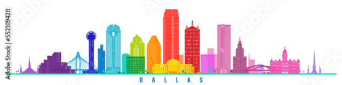 Texas, Dallas city modern towers and historical buildings colorful vector design.