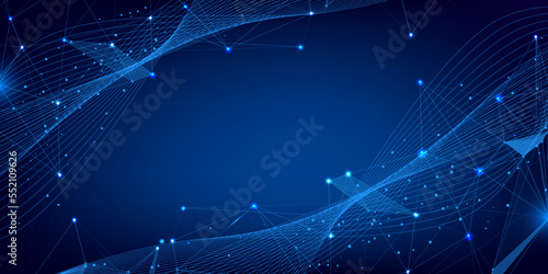 Abstract technology modern dynamic wave pattern with low poly plexus data connection concept.
Digital mesh pattern in blue cyber space