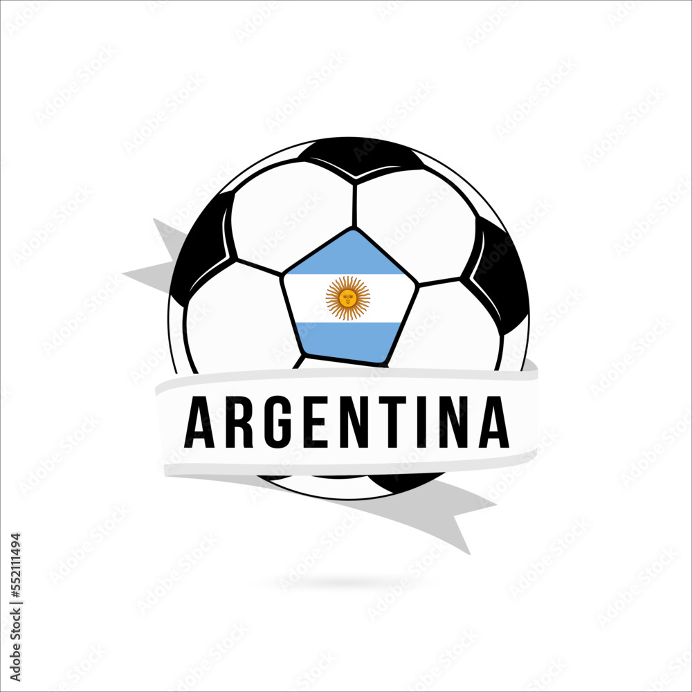 Obraz premium Soccer ball minimal design with Argentina flag. Flag of Argentina in a soccer ball with the text Argentina on the ribbon. Vector illustration eps10