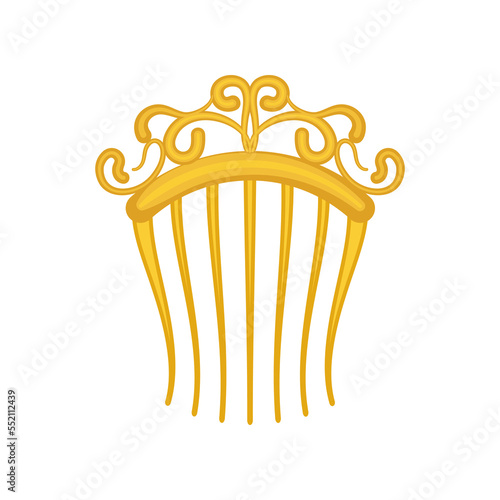 Vintage gold comb vector illustration. Cartoon drawing of antique or old-fashioned accessory for women isolated on white background. Vintage, luxury concept