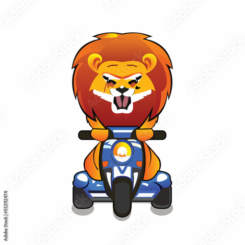 Adult Hairy Lion King Riding A Scooter Bike and Roaring with angry Face  Lion Mascot Logo Design