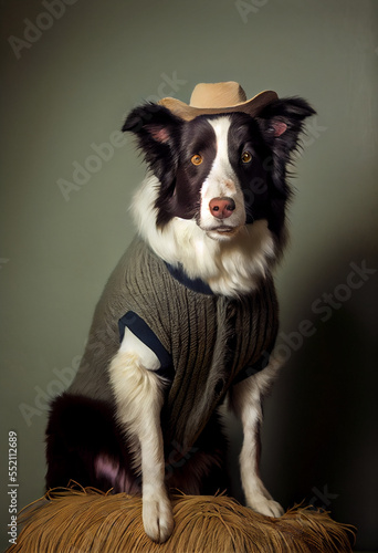 Border Collie Dog Dressed in Traditional Shepherd's Sweater. Generative AI