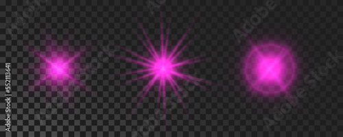 Set of purple glowing sparkling stars