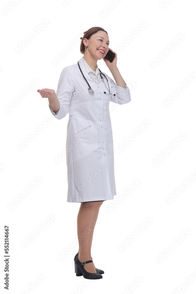 in full growth.female doctor with a smartphone. in full growth.female doctor with a smartphone.