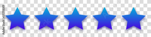 Star blue icon on transparent background. Customer feedback concept. Vector 5 stars rating review. Quality shape design. Vector yellow isolated five stars.