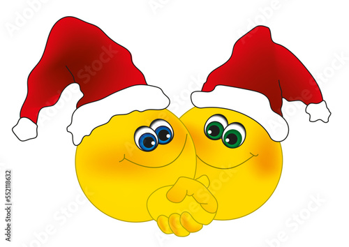 Handschlag von 2 Smileys mit Weihnachtsmützen