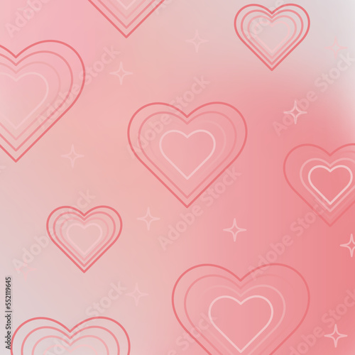 Aesthetic romantic banner with hearts pattern on pink gradient background. Cute Valentines card in trendy style. Beautiful square template for social media post. Poster, banner, postcard design