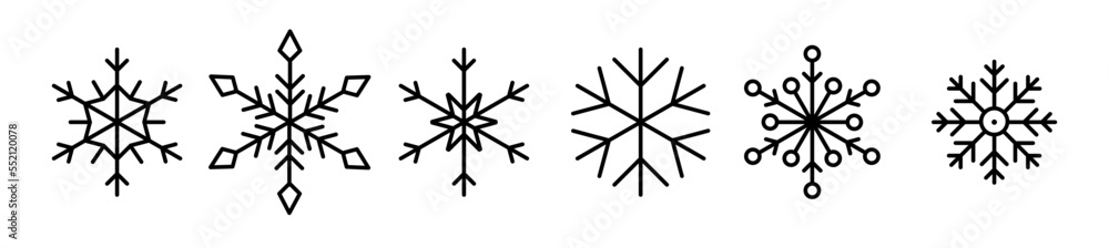 Isolated Winter Snowflakes Simple Thin Line Icon Set Illustration Decoration For Christmas Season