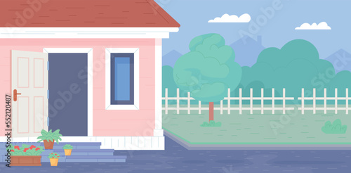 House front yard background. Suburban building lawn and driveway