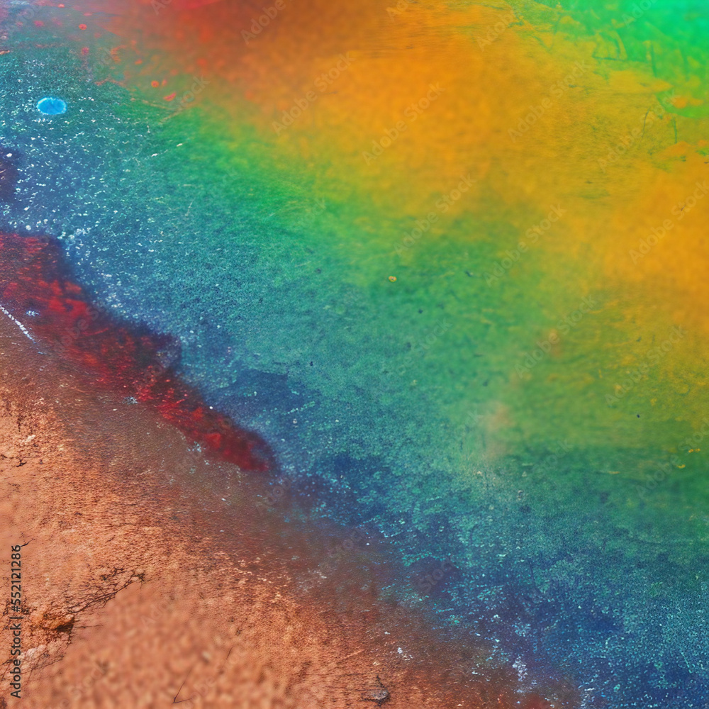 Generative AI illustration of rainbow effect in water caused by an oil spill