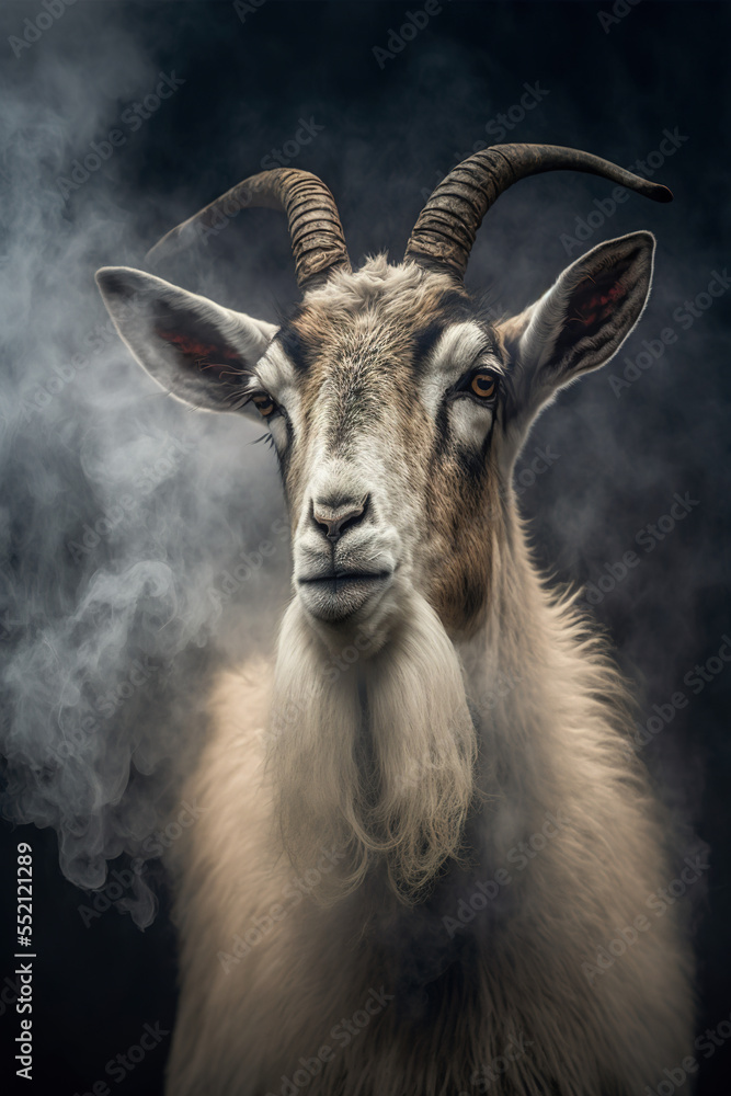 Goat in a smoky landscape