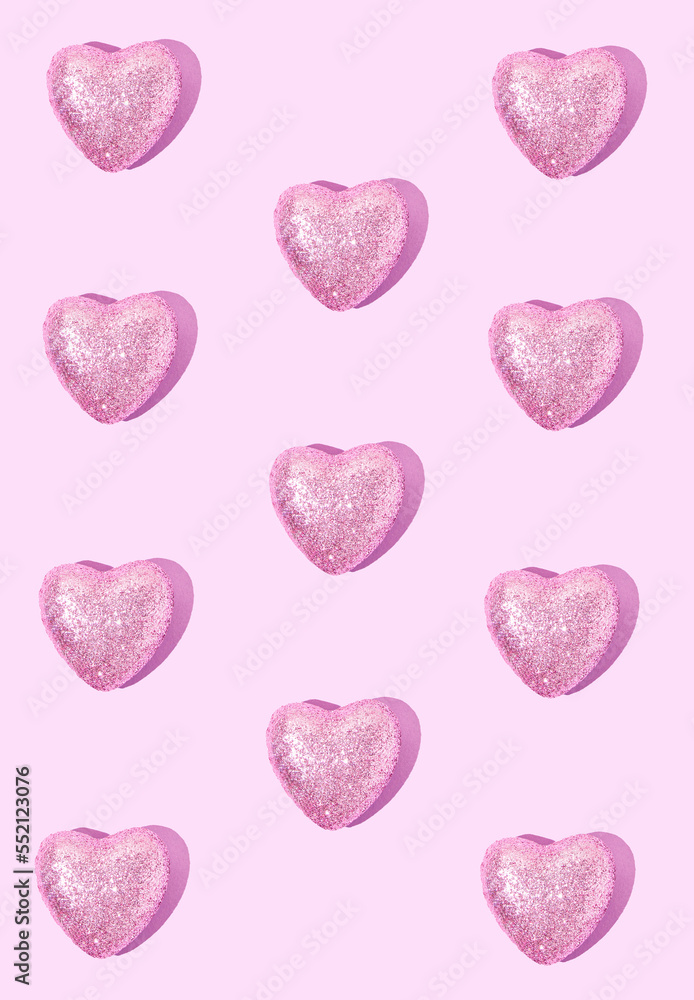 Creative pattern of hearts. Concept of love, Valentine's day, Woman's day, happiness. Pastel pink background.