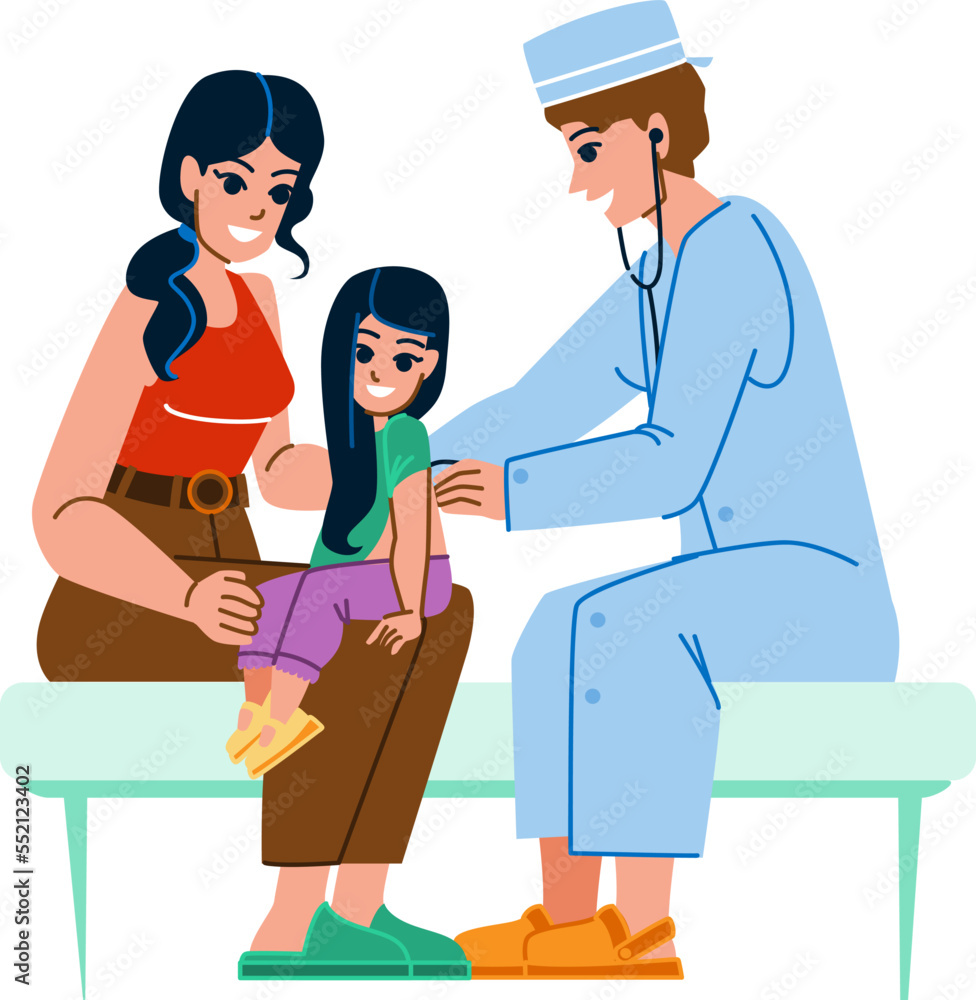 family doctor vector. medicine patient, care hospital, child clinic, medica, pediatrician, healthy mother, visit family doctor character. people flat cartoon illustration family doctor vector. medicine patient, care hospital, child clinic, medica, pediatrician, healthy mother, visit family doctor character. people flat cartoon illustration