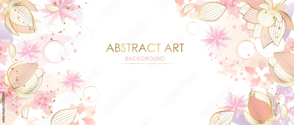 Vector poster with pink watercolor flowers Abstract background.	