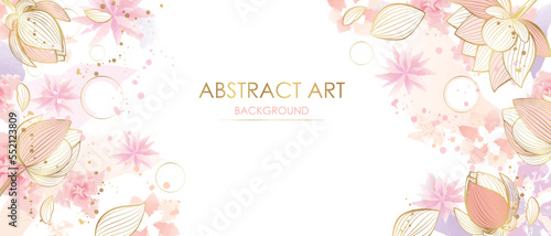 Vector poster with pink watercolor flowers Abstract background. 