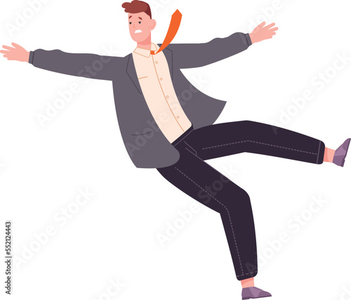 Man in suit slipping and falling down. Work problem crisis