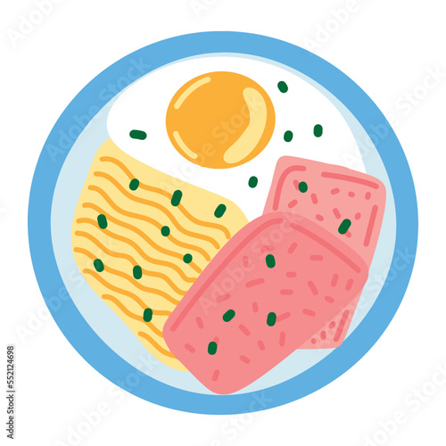 Gong Zai Mein -Hong Kong. Plate top view. Simple hand drawn vector doodle