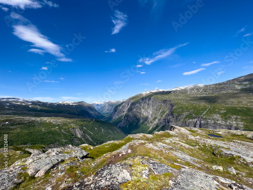 norwegian landscape with mountains, sky and clouds