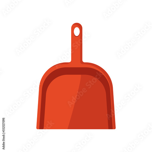 Cartoon plastic dustpan isolated on white. Cleaning tools for housework. Vector illustration of plastic housekeeping equipment. Cleanup, service, hygiene concept
