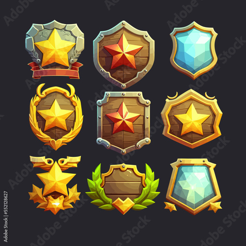 Ranking badges with star and fantasy frame for game ui design. A beautiful fantastic children's play template isolated on background. Vector illustration