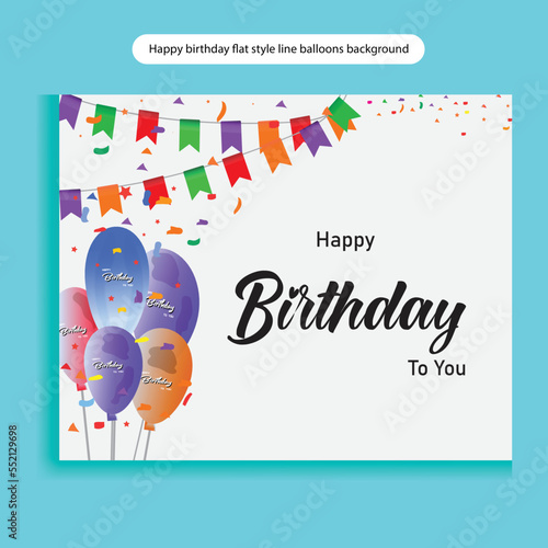 Birthday balloons vector background design. Happy birthday to your text with the balloon and confetti decoration element for the birthday celebration greeting card design. Vector illustration