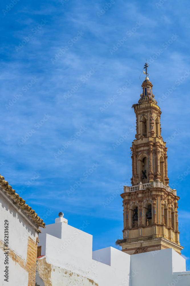 Tower of the church of San Gil in the city of Ecija in Seville, Andalusia, Spain.
