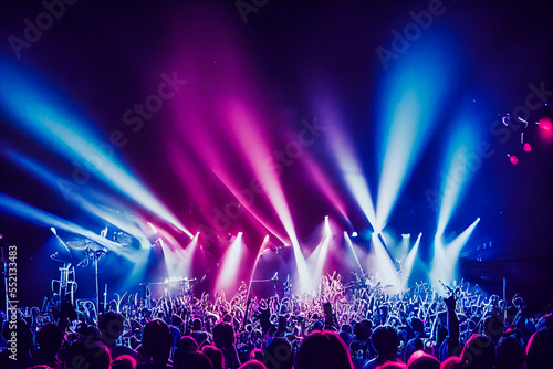 The feverish crowd bathed in the tricolored spotlights creates an electric atmosphere. The blue-white-red dominance adds to the evening of music an aura of celebration and energy.