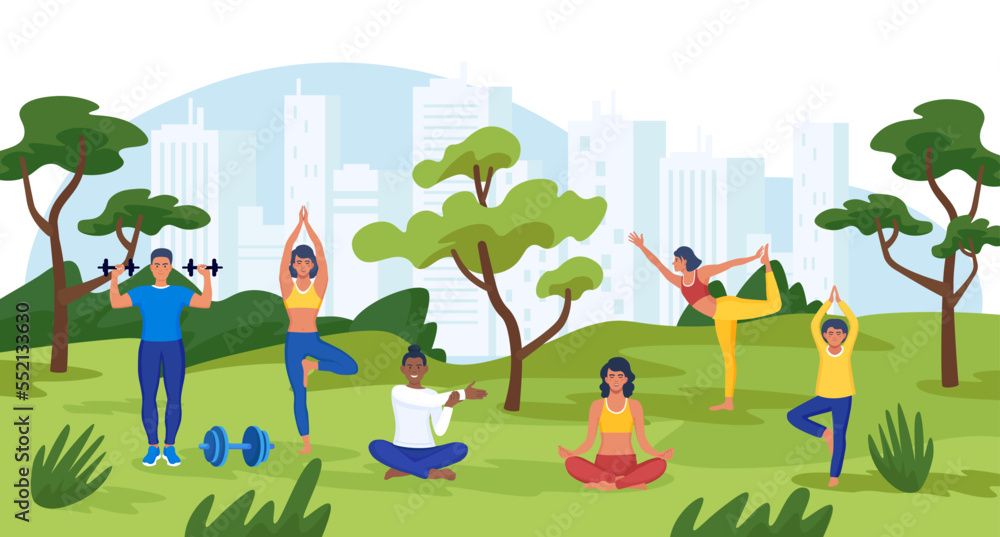 Sporty Family In Park City Park Activity Season Walk Pleisure Street