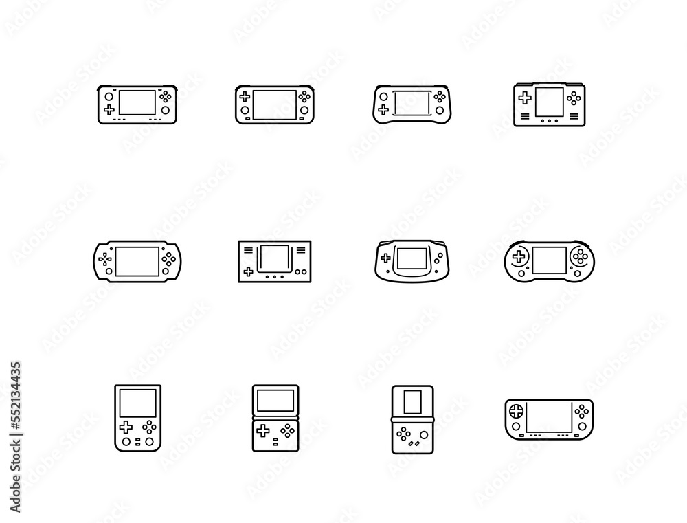 Handheld Game Console Icon Set In Outline Style Handheld Game Console Icon Set In Outline Style