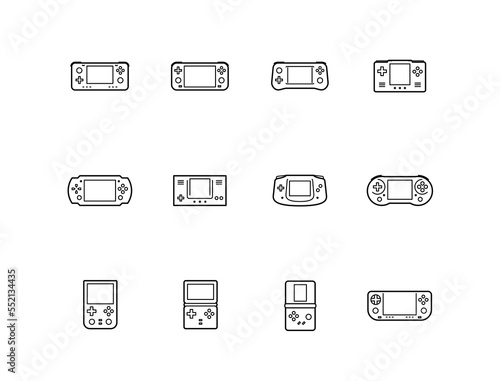 Handheld Game Console Icon Set In Outline Style