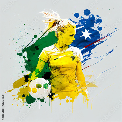 Australian woman soccer poster. Abstract Australia football background. Australian national football player. Australia soccer team photo