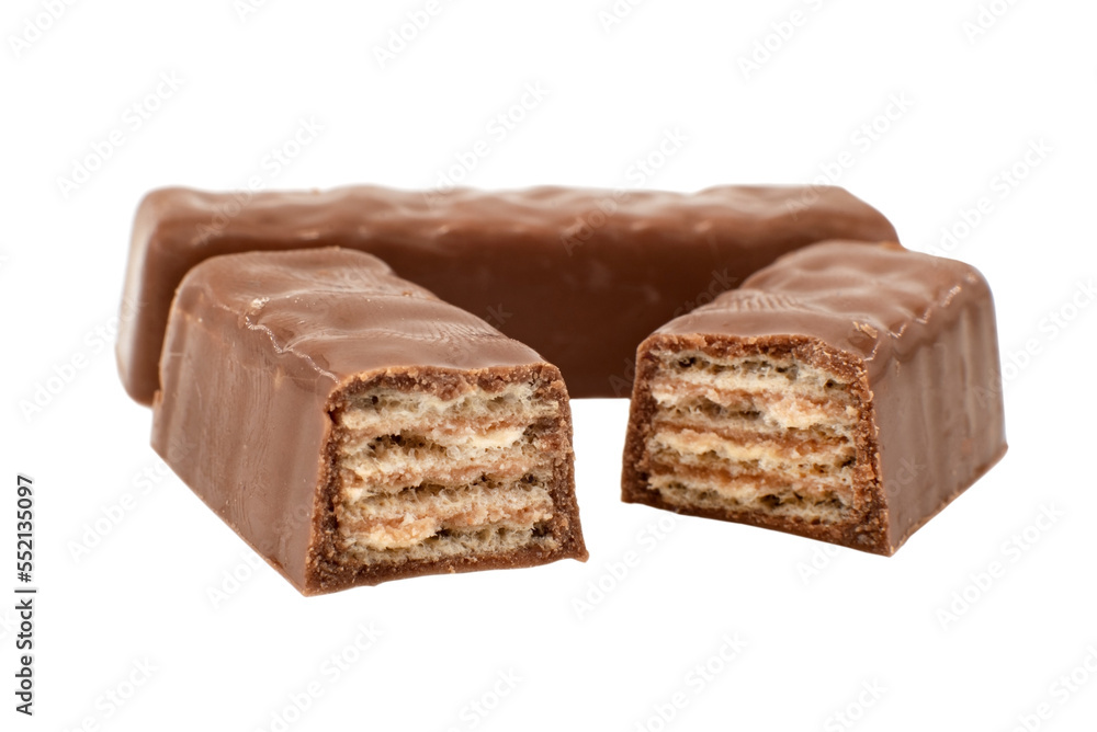 Chocolate wafer bar isolated on white background. Bar. waffles Chocolate wafer bar isolated on white background. Bar. waffles