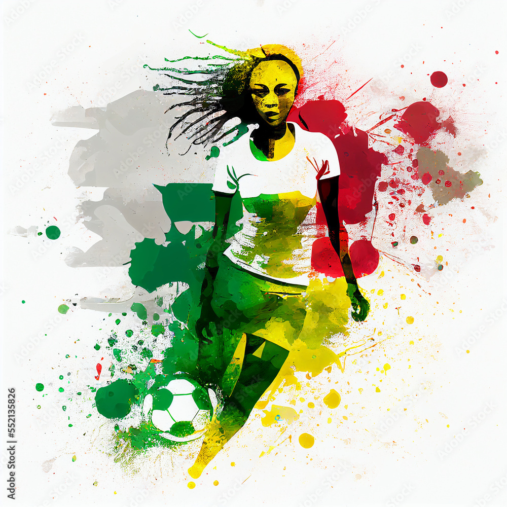 Obraz premium Senegal soccer poster. Abstract Senegalese football background. Senegal national football player. Senegalese woman soccer team