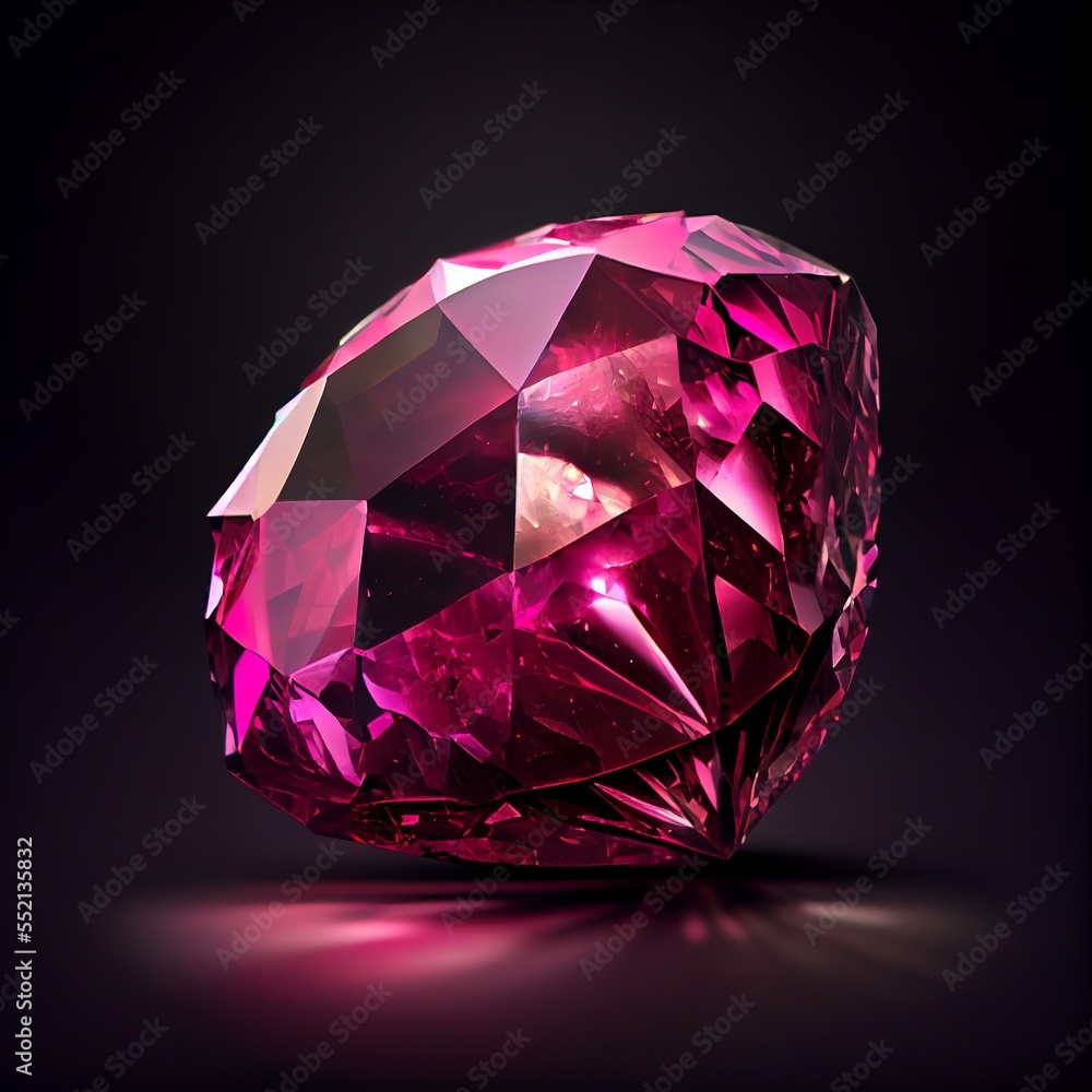 Shiny Crystal magenta pink sapphire gem isolated on black background. Natural precious mineral stone artistic illustration. Decorative crystal fuchsia pink sapphire gemstone realistic poster. Shiny Crystal magenta pink sapphire gem isolated on black background. Natural precious mineral stone artistic illustration. Decorative crystal fuchsia pink sapphire gemstone realistic poster.