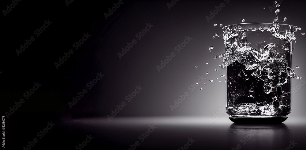 A capture of dynamism and surprise: a glass of water destructuring by the explosive splash of its content. An emotional image highlighting the ensuing splashing. A capture of dynamism and surprise: a glass of water destructuring by the explosive splash of its content. An emotional image highlighting the ensuing splashing.