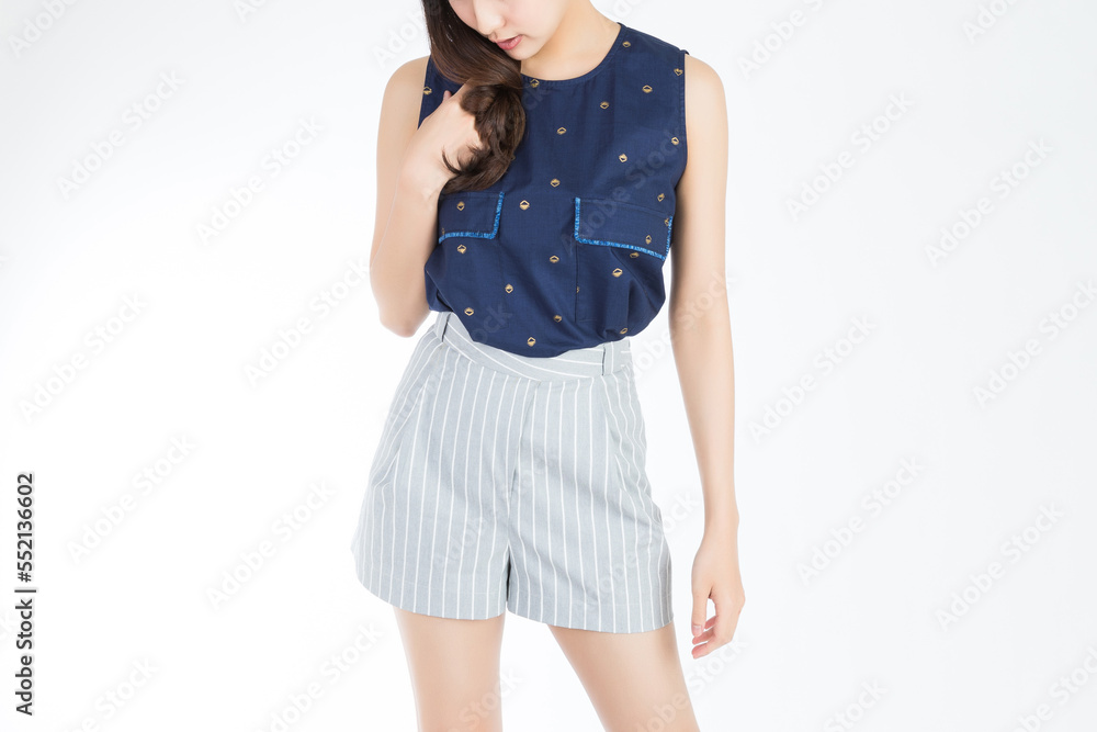 Close up attractive Asian girl smiling on white background with copy space. Close up attractive Asian girl smiling on white background with copy space.