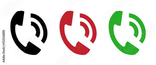 Handset. Black, red and green icons isolated on white background.