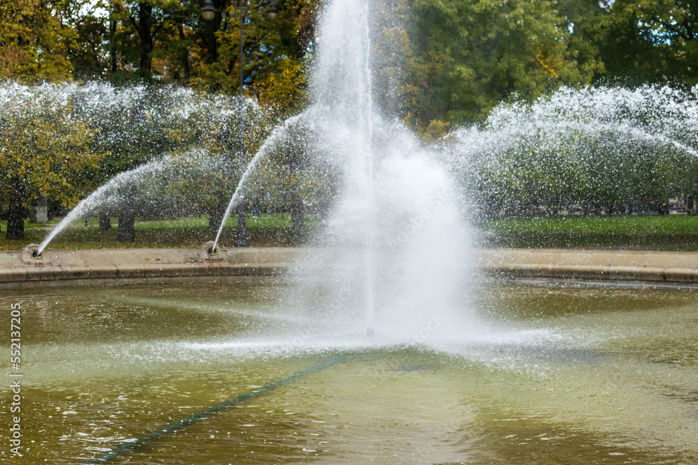 Water spraying from fountain.  fountain sparkling in the city park day