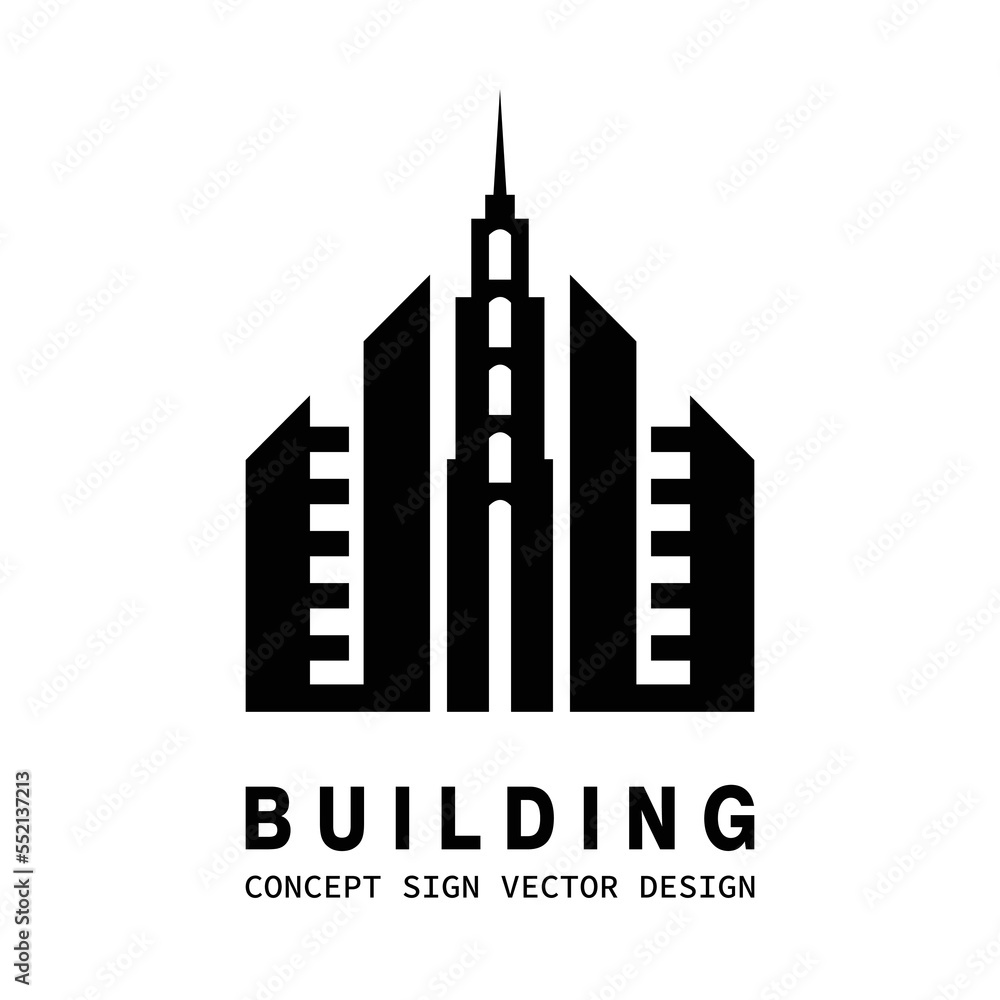 Obraz premium Building - vector logo. Real estate sign. Cityscape graphic concept illustration. Design element.