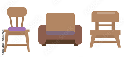 set cartoon wooden chairs, upholstered furniture, armchairs, home and outdoor furniture
