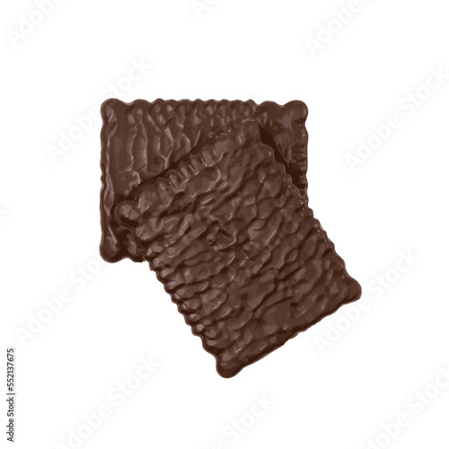 Biscuit Coated in Dark Chocolate Isolated, Square Cookies, Recta