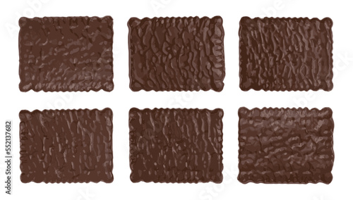 Biscuit Coated in Dark Chocolate Isolated, Square Cookies, Rectangular Shortbread, Crunchy Digestive Cookie