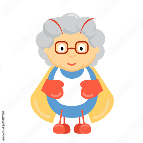 cartoon cute granny beetle in an apron and glasses, granny in the kitchen