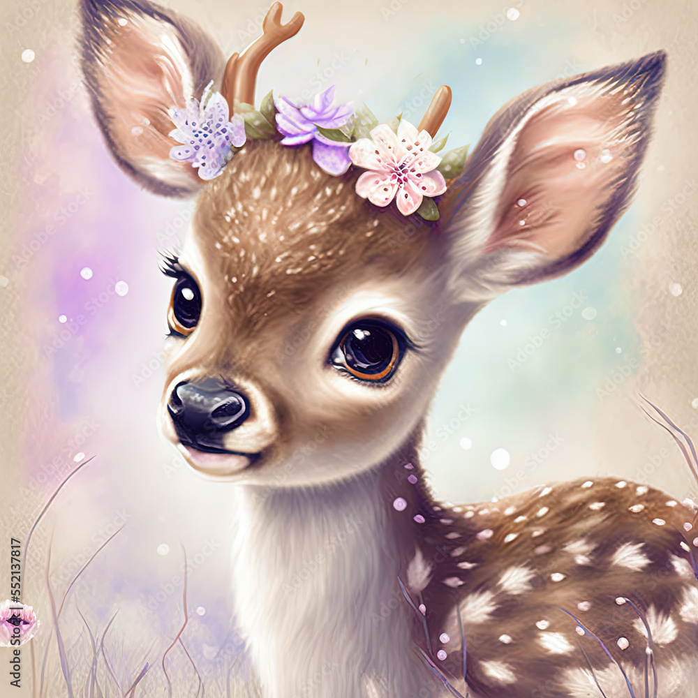 deer with flowers on head Stock Illustration | Adobe Stock