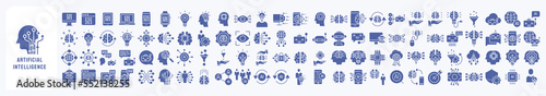 Foto Artificial intelligence and Machine learning Icon set, including icons like system, computer, learning, algorithms, robot, bot, programming, computer, technology more