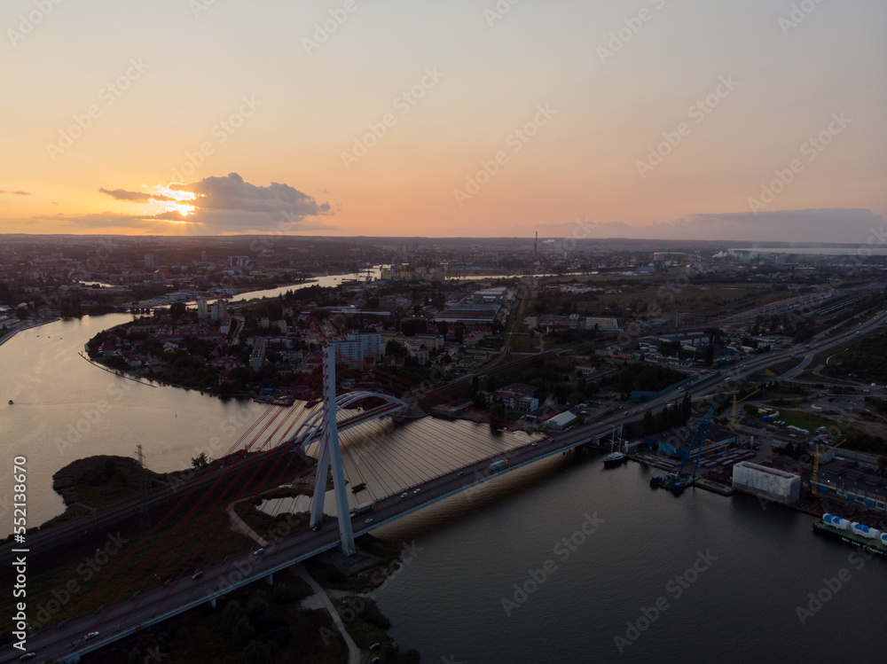 sunset over the river gdansk