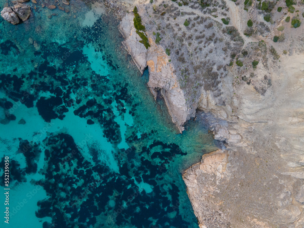 aerial views with 4k drone, centinal direction of rocks and sea.