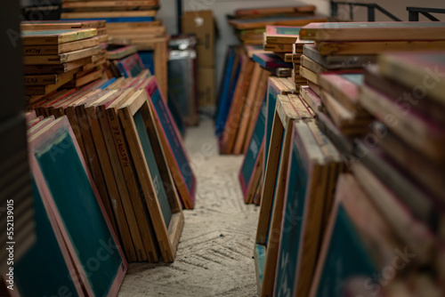 Wooden frames with drawing for serigraphy photo