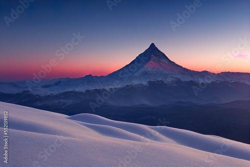 Winter landscape in sunset photo